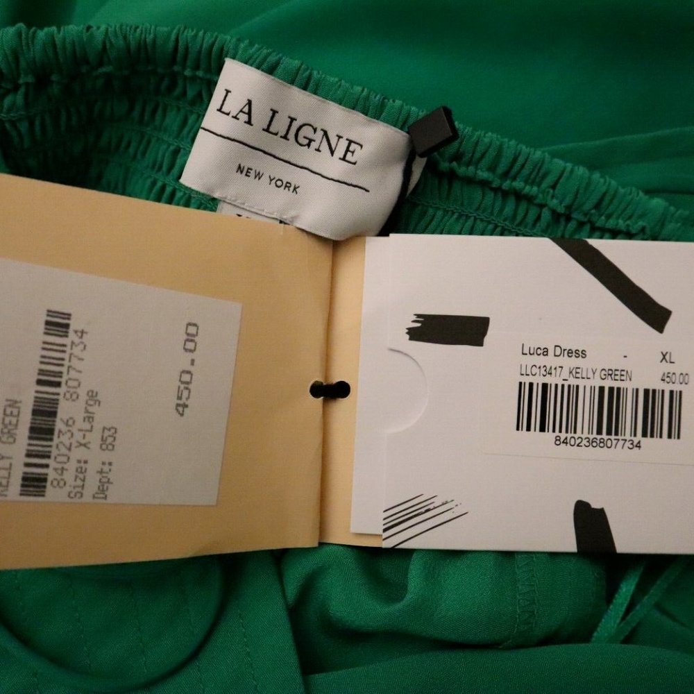 La Ligne Luca Midi Dress Kelly Green 100% Silk Women's Size XL New Tag $450 - Picture 3 of 10